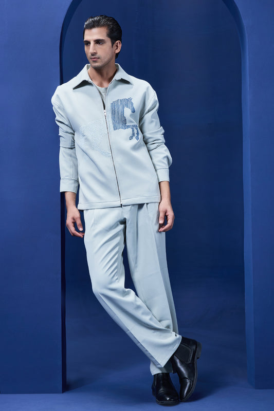 Pista green cord set detailing with horse embroidery