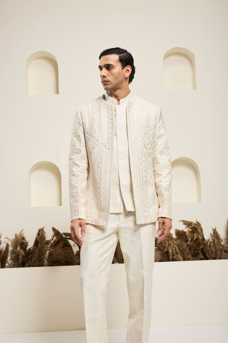 Ivory open bandhgala
with Resham thread Work