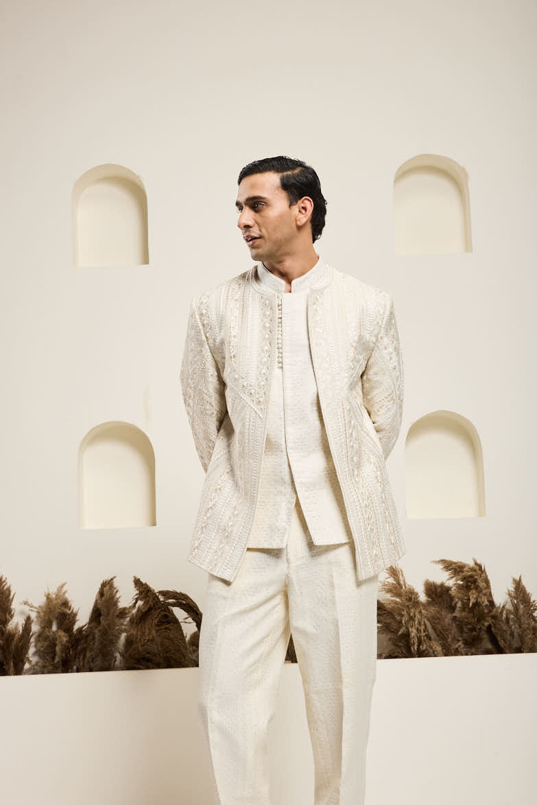 Ivory open bandhgala
with Resham thread Work