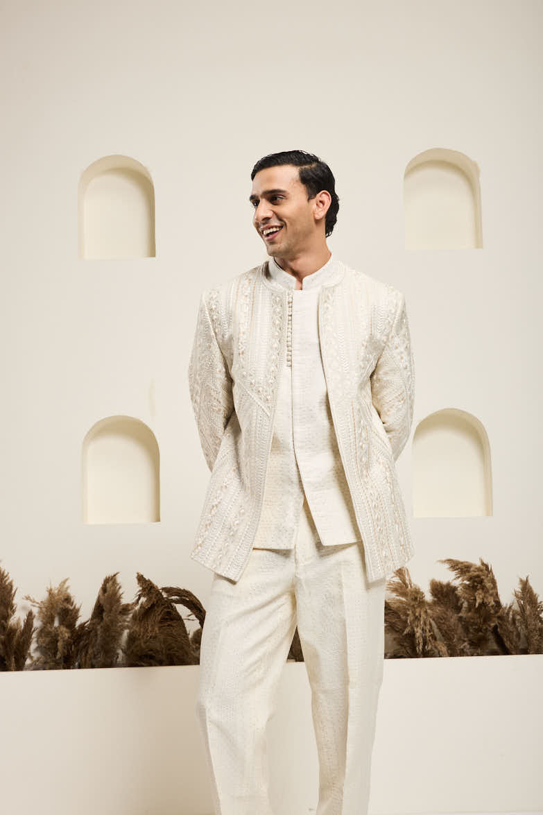 Ivory open bandhgala
with Resham thread Work