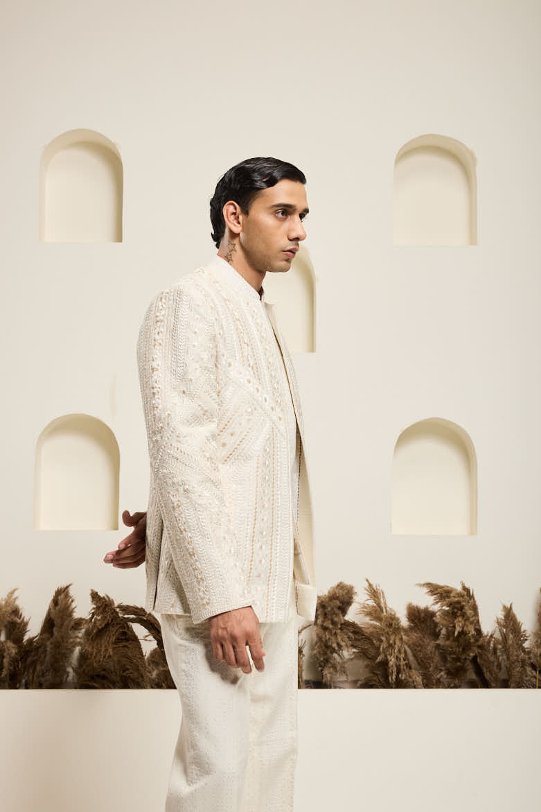 Ivory open bandhgala
with Resham thread Work