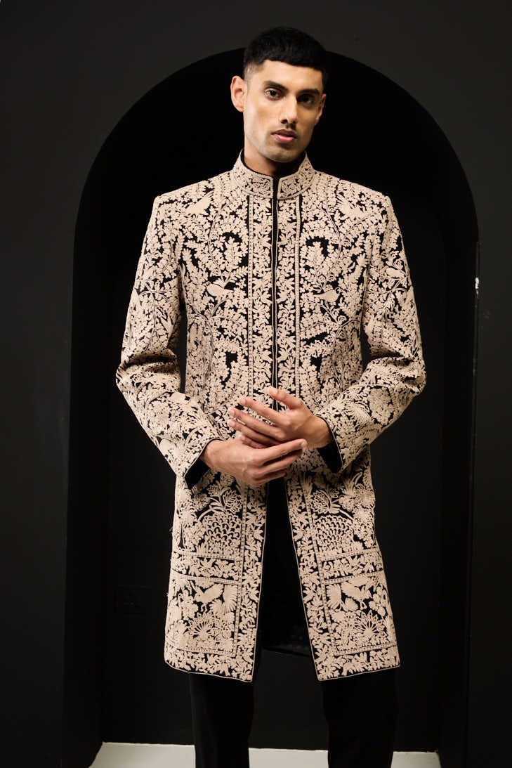 Black indowestern detailing with thread work