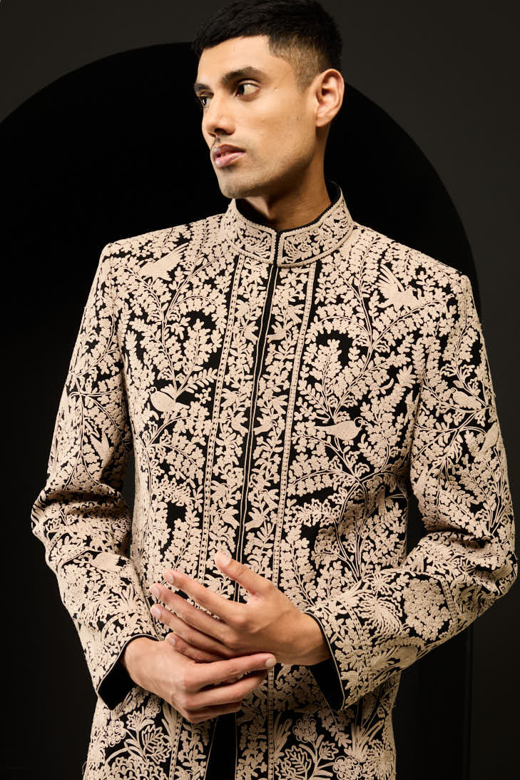 Black indowestern detailing with thread work