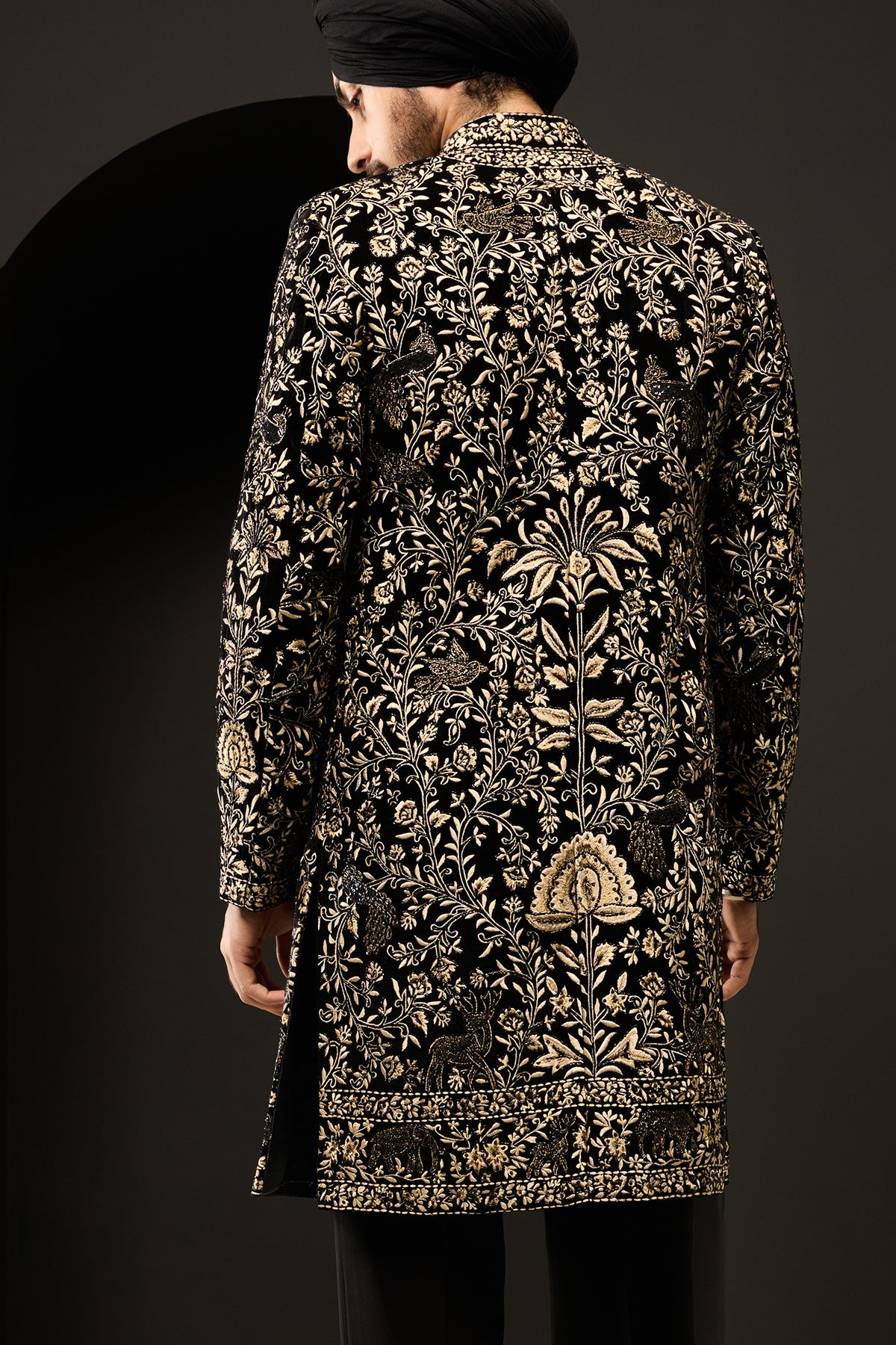 Black indo Western highlighting with gold zari sequins pearl and cutdana