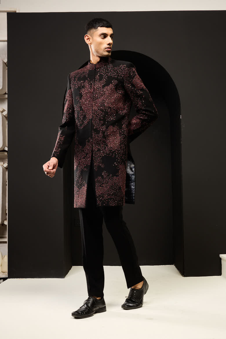 Black indo Western highlighting with sequins, pearls and thread work