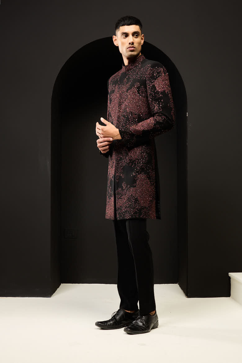 Black indo Western highlighting with sequins, pearls and thread work