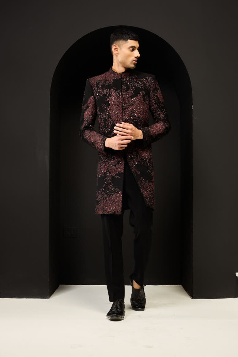 Black indo Western highlighting with sequins, pearls and thread work