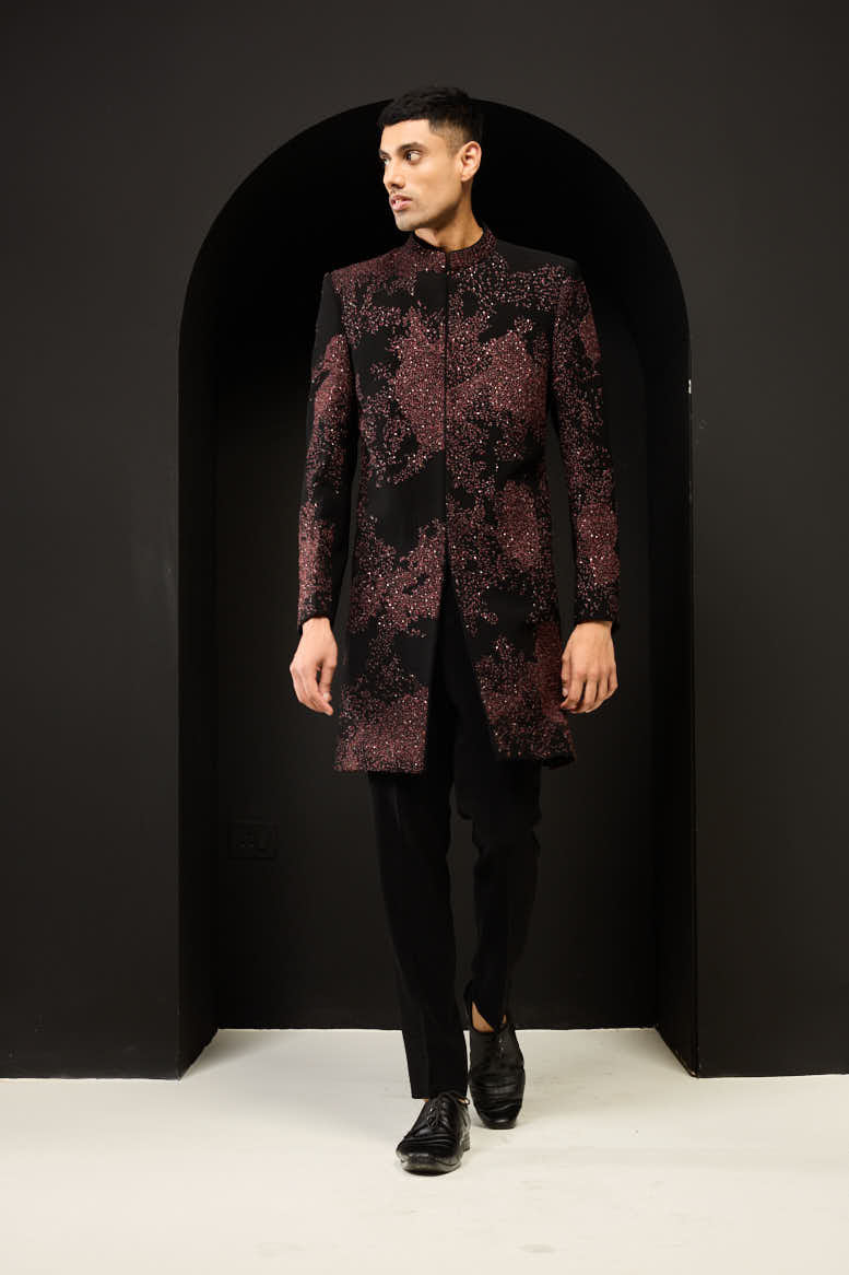 Black indo Western highlighting with sequins, pearls and thread work