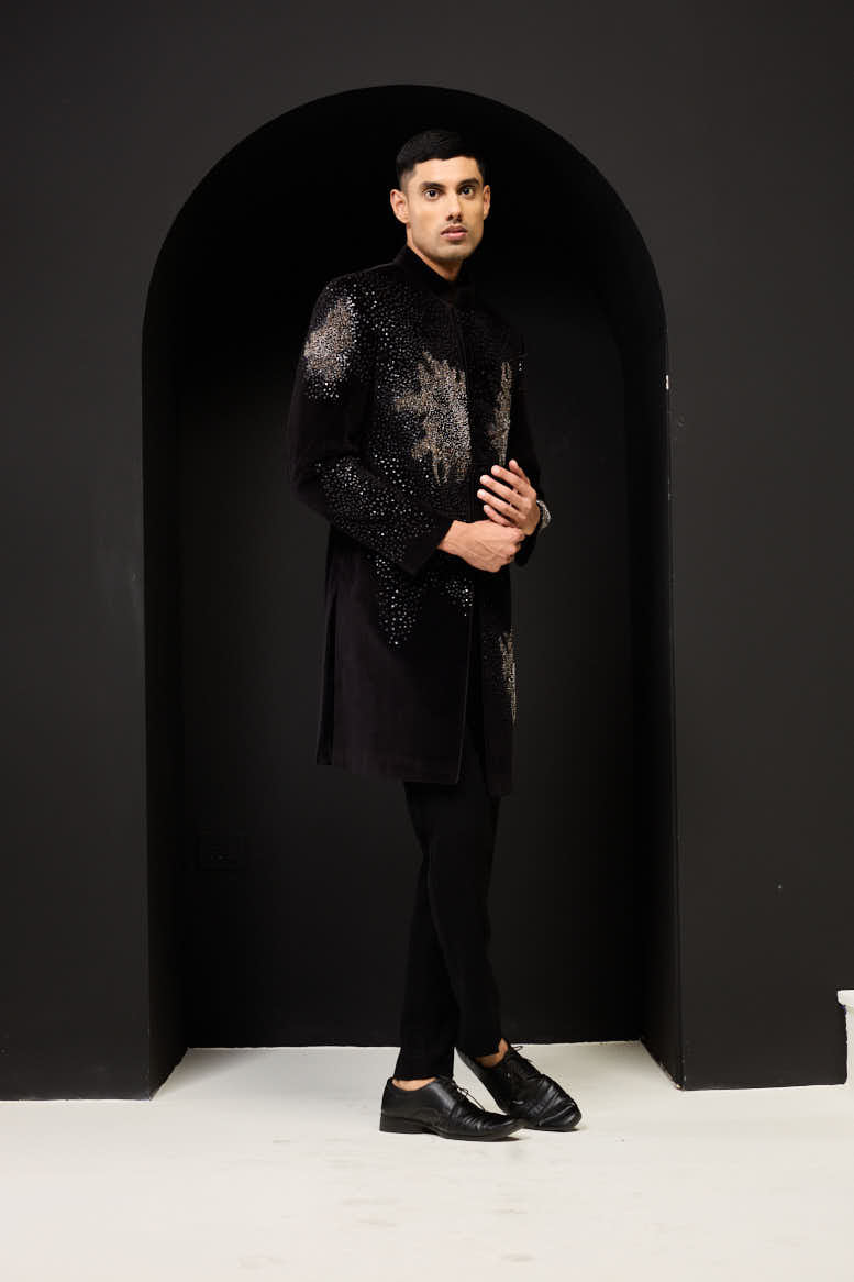 Black indo Western highlighting with sequins, pearls and nalki