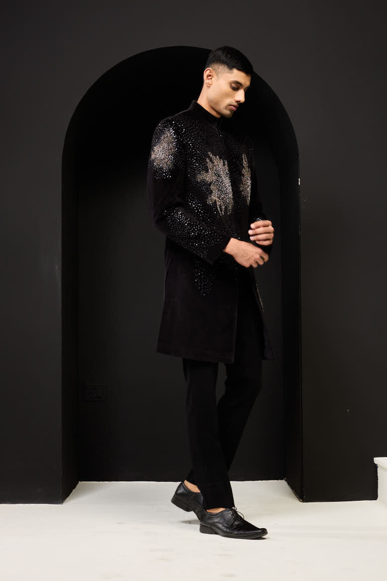 Black indo Western highlighting with sequins, pearls and nalki