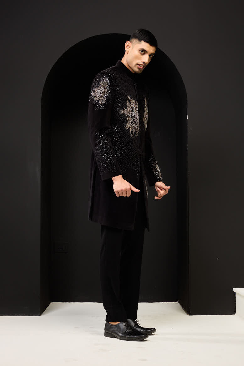 Black indo Western highlighting with sequins, pearls and nalki