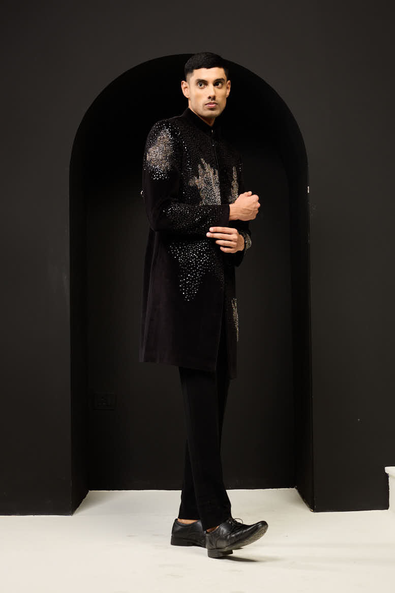 Black indo Western highlighting with sequins, pearls and nalki