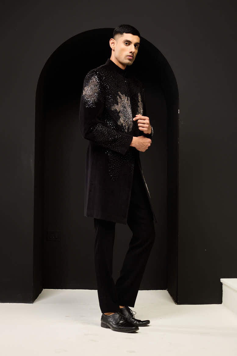 Black indo Western highlighting with sequins, pearls and nalki