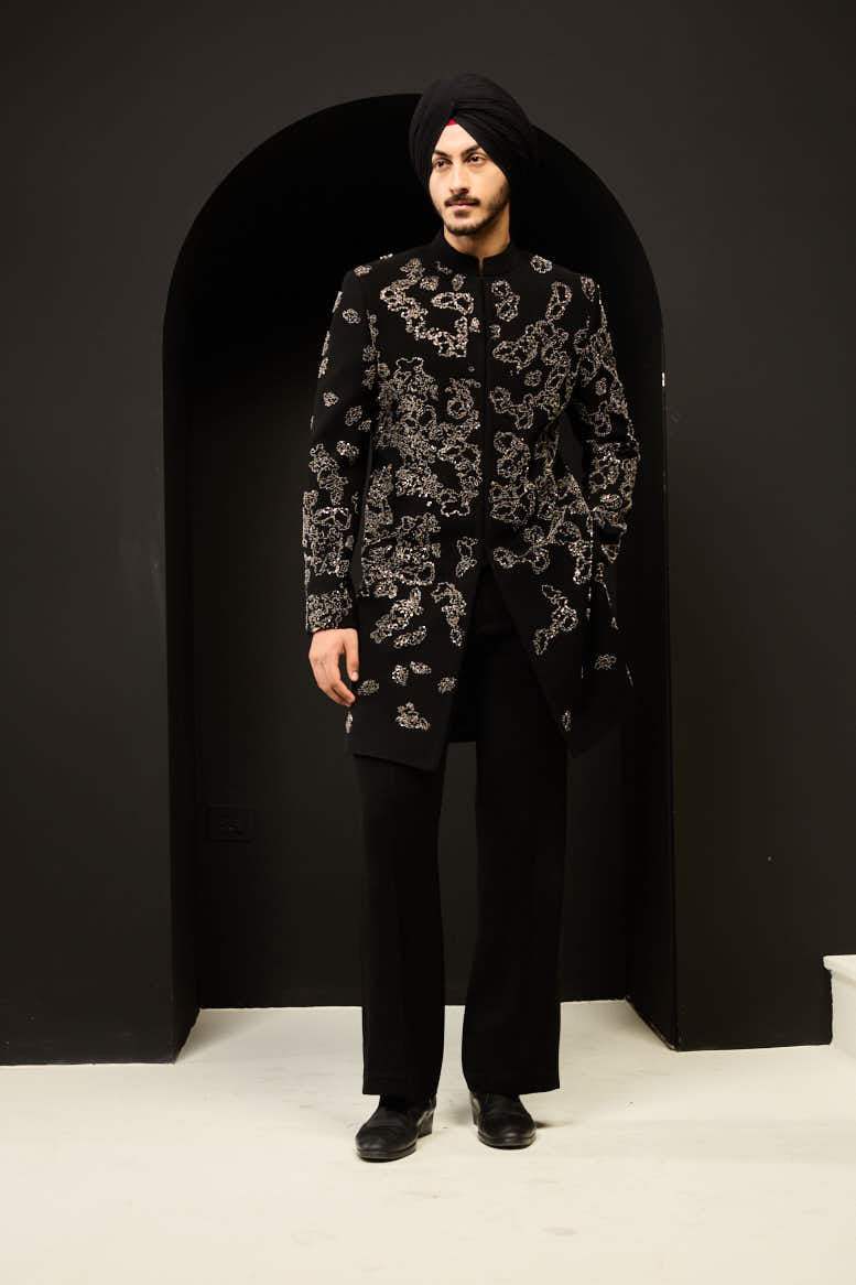 Black indo Western highlighting with pearls, sequins and cutdana