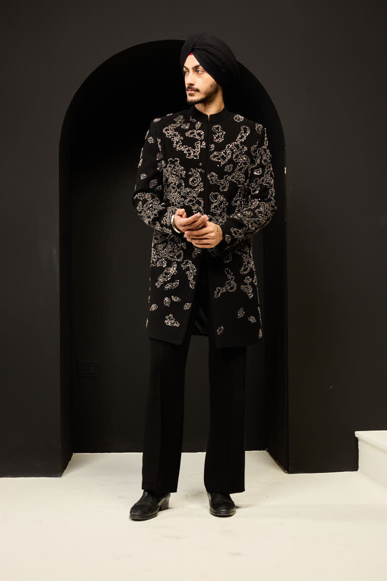Black indo Western highlighting with pearls, sequins and cutdana