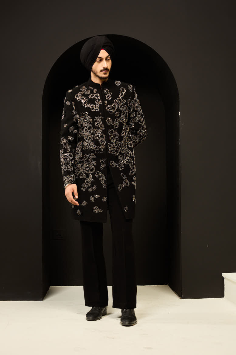 Black indo Western highlighting with pearls, sequins and cutdana