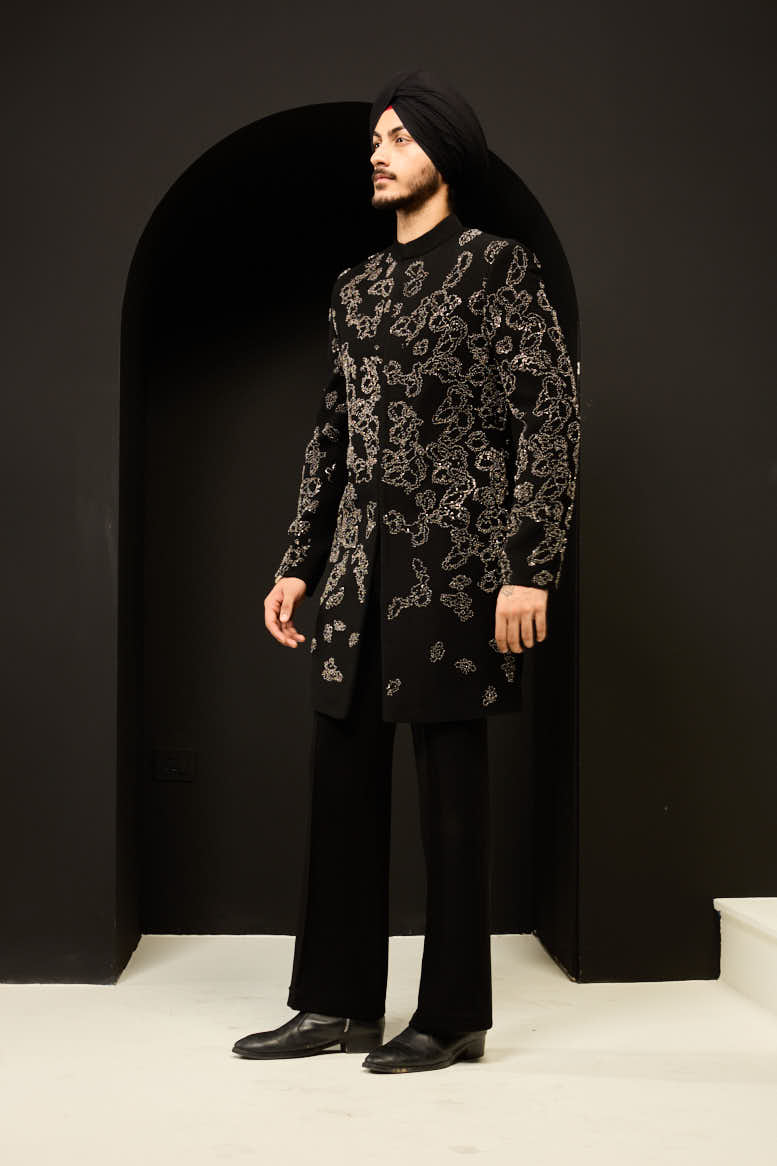 Black indo Western highlighting with pearls, sequins and cutdana