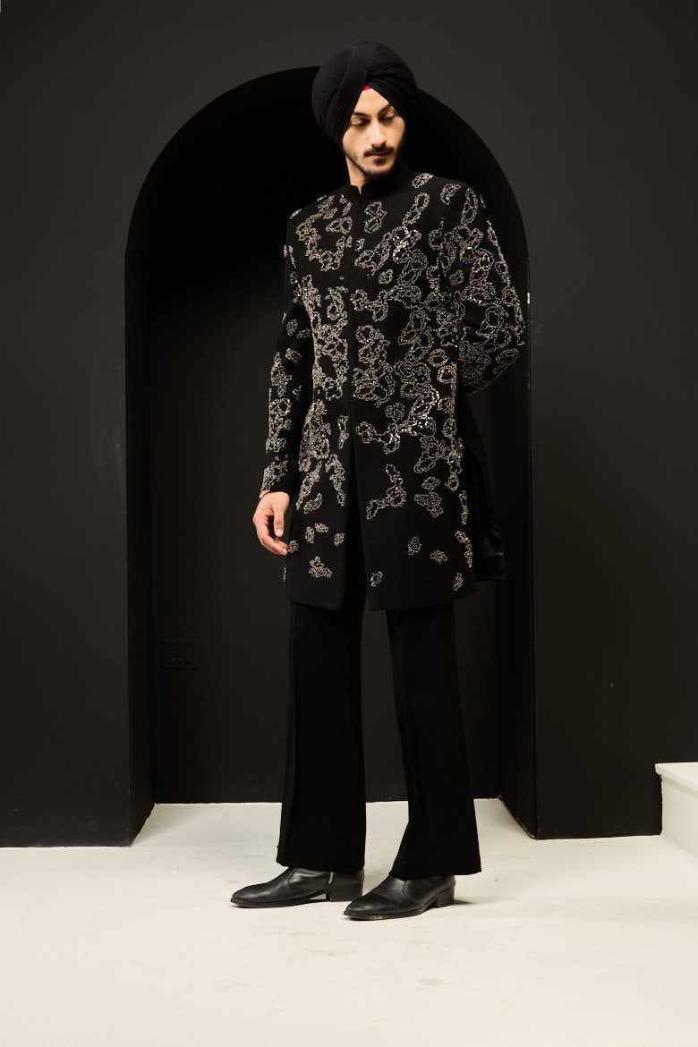 Black indo Western highlighting with pearls, sequins and cutdana