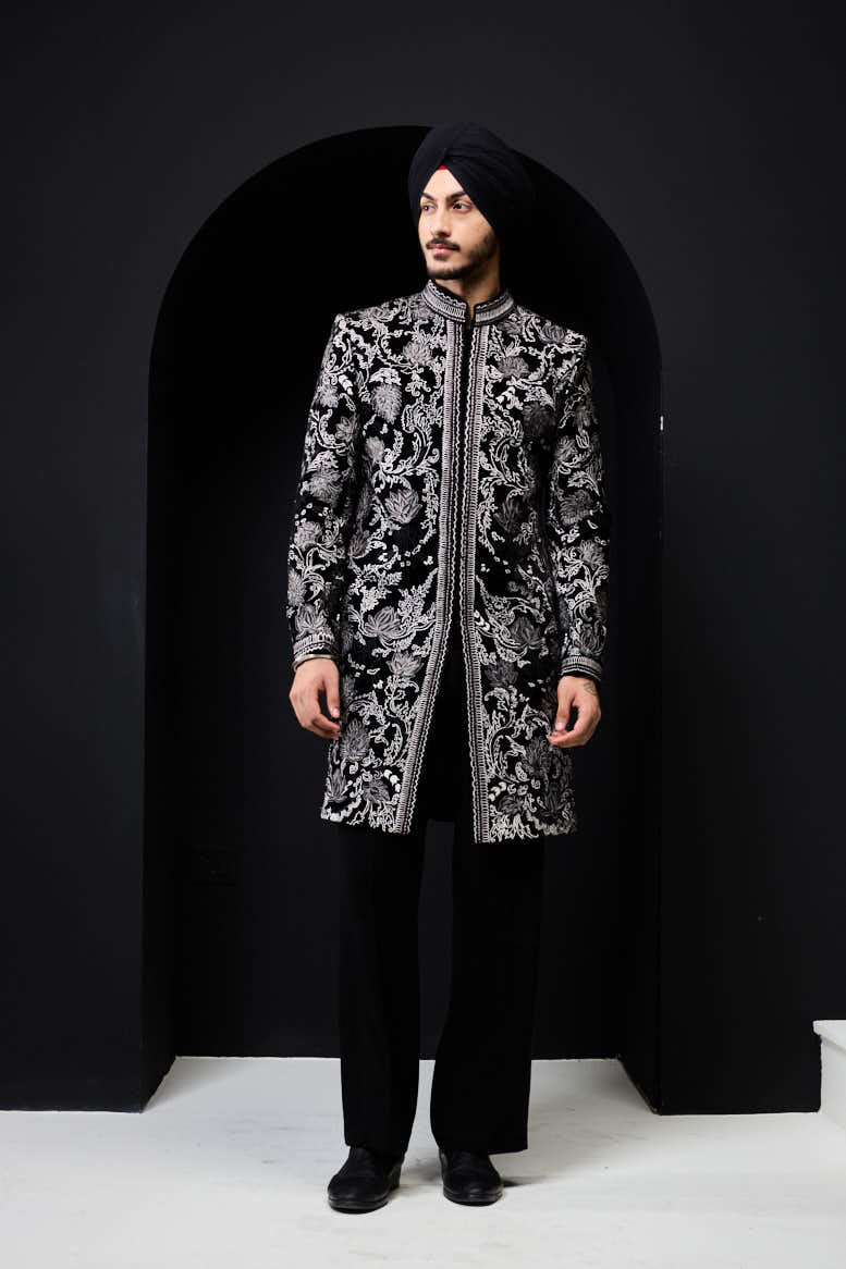 Black indowestern detailing with thread work