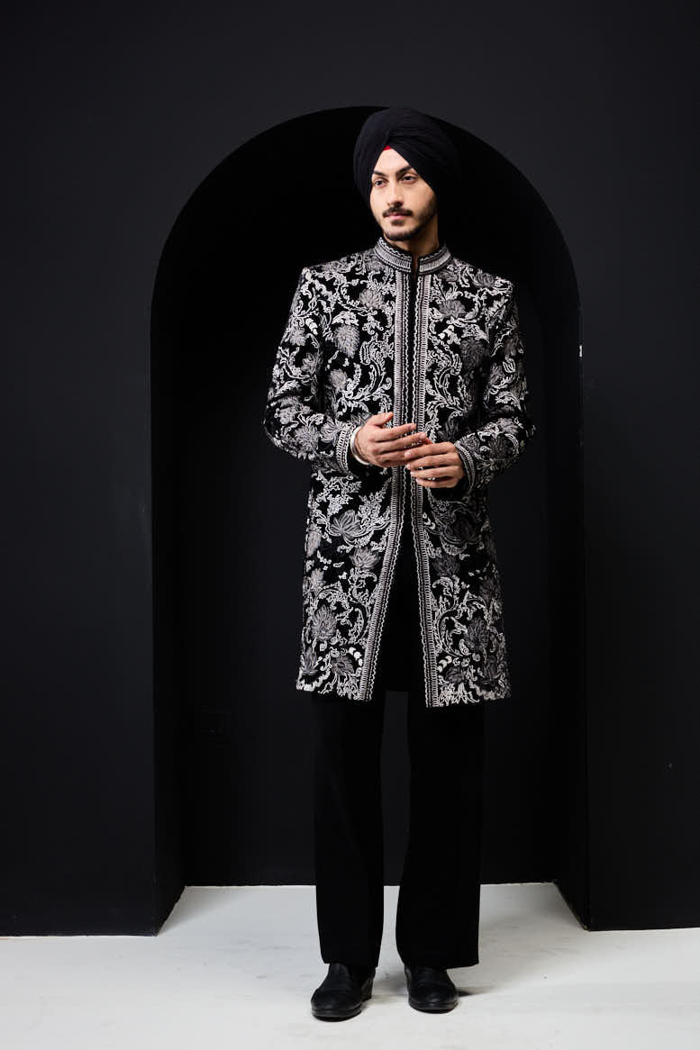 Black indowestern detailing with thread work