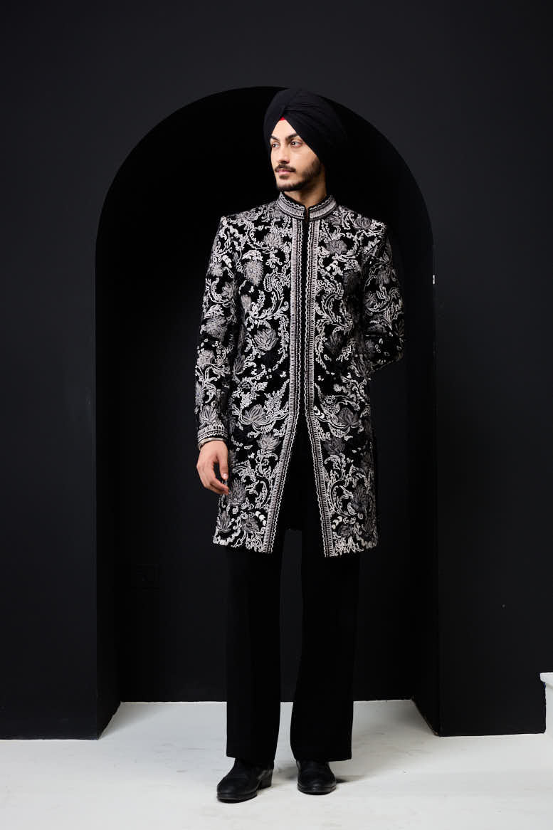 Black indowestern detailing with thread work