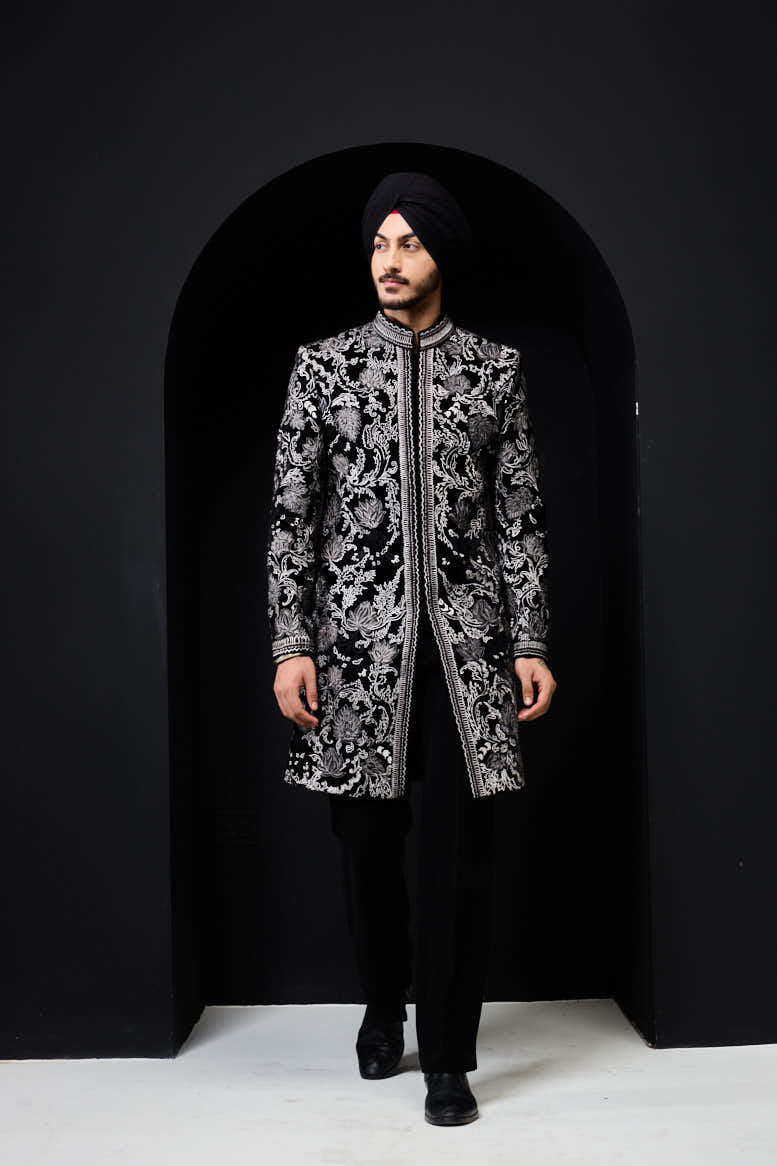 Black indowestern detailing with thread work