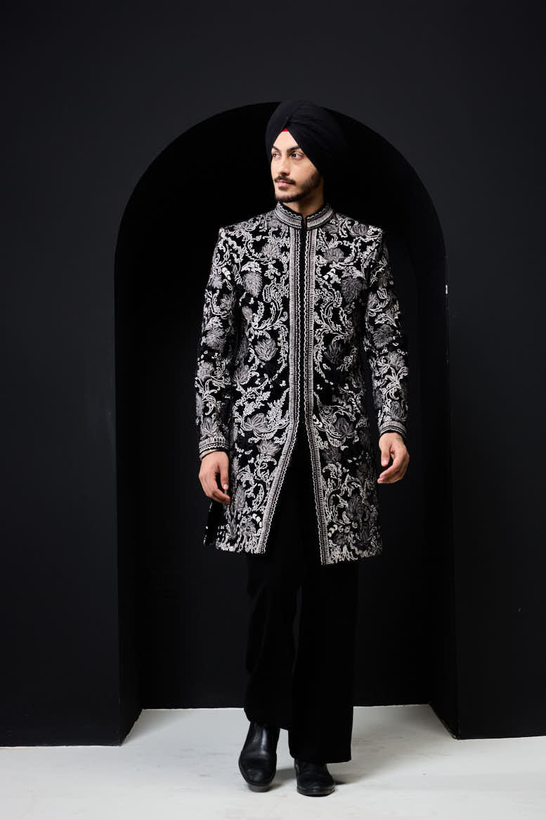 Black indowestern detailing with thread work