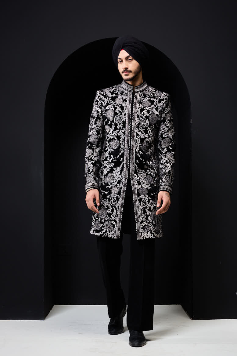 Black indowestern detailing with thread work