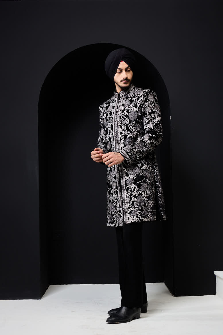 Black indowestern detailing with thread work