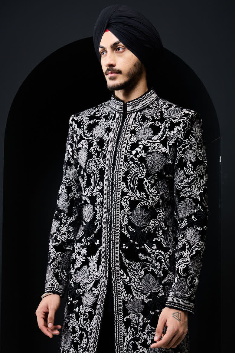 Black indowestern detailing with thread work