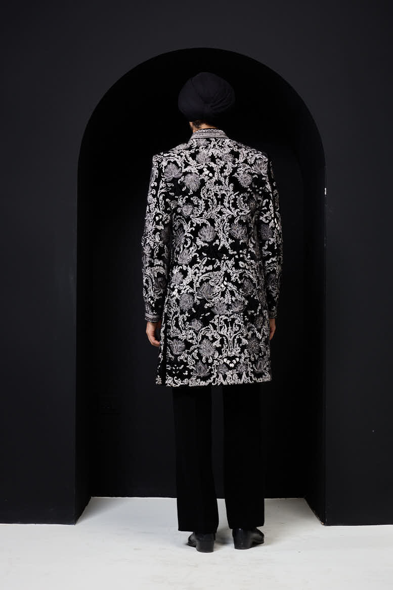 Black indowestern detailing with thread work