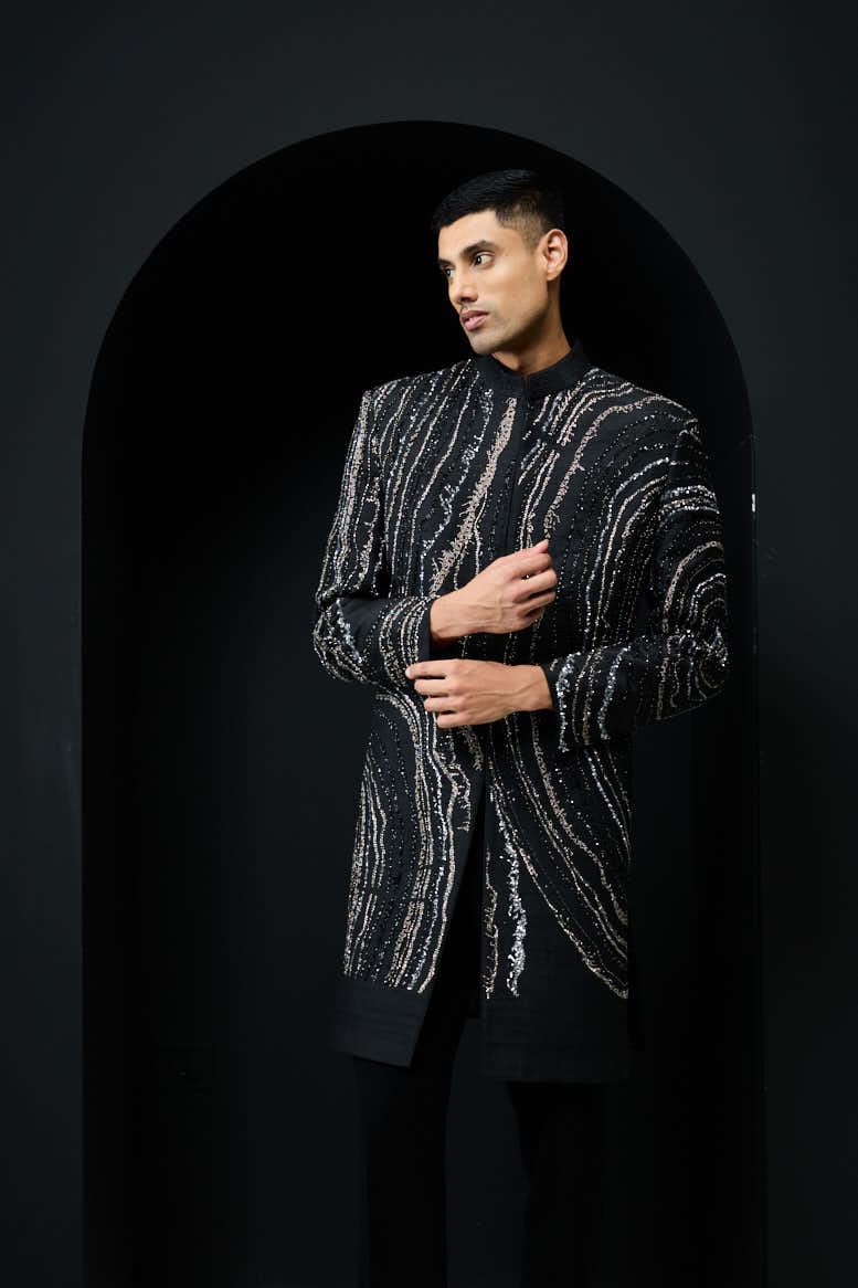Black indo Western highlighting with pearls, sequins and cutdana