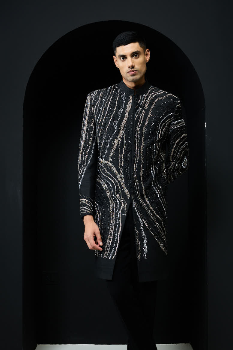 Black indo Western highlighting with pearls, sequins and cutdana