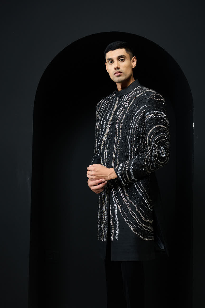 Black indo Western highlighting with pearls, sequins and cutdana