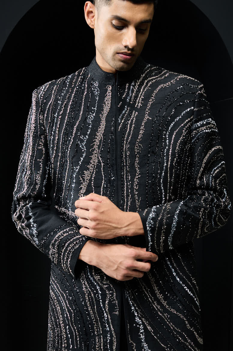 Black indo Western highlighting with pearls, sequins and cutdana