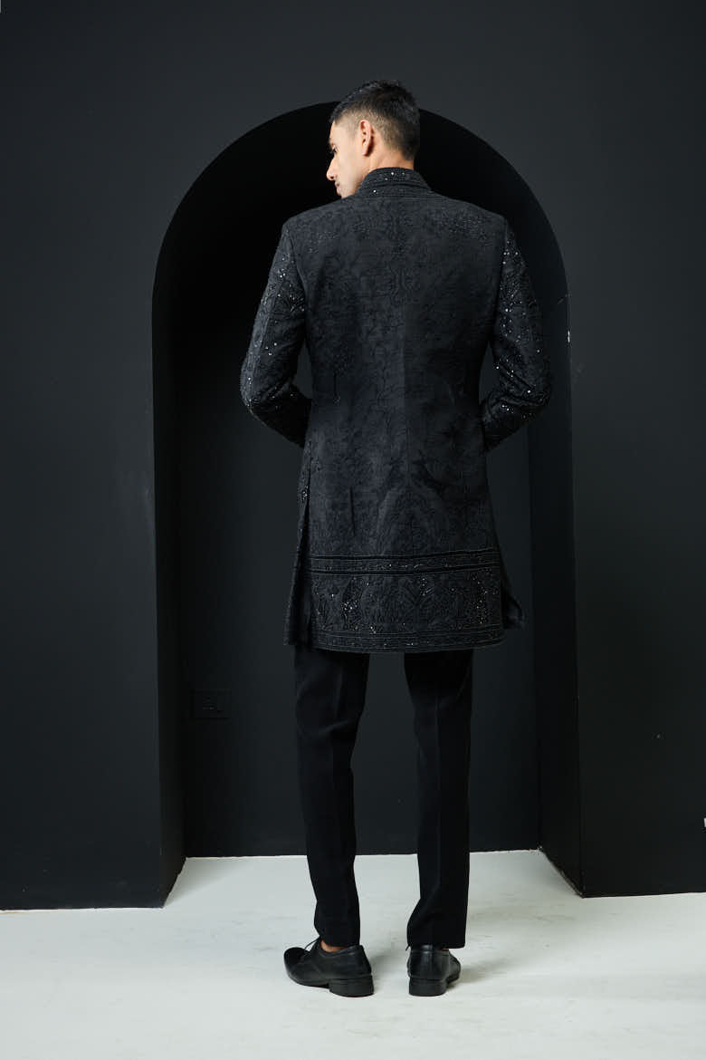 Black open indo Western highlighting with pearls, sequins and thread work