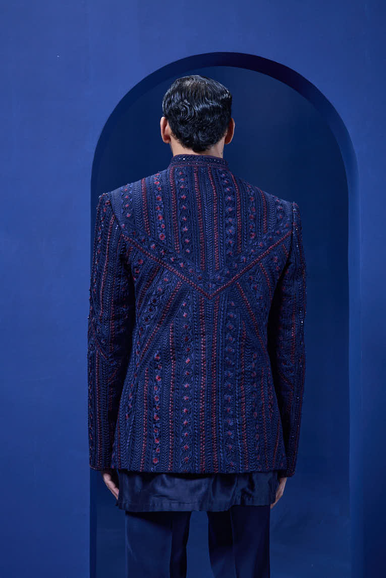 Navy Blue open bandhgala
with thread,sequins & pearl
work