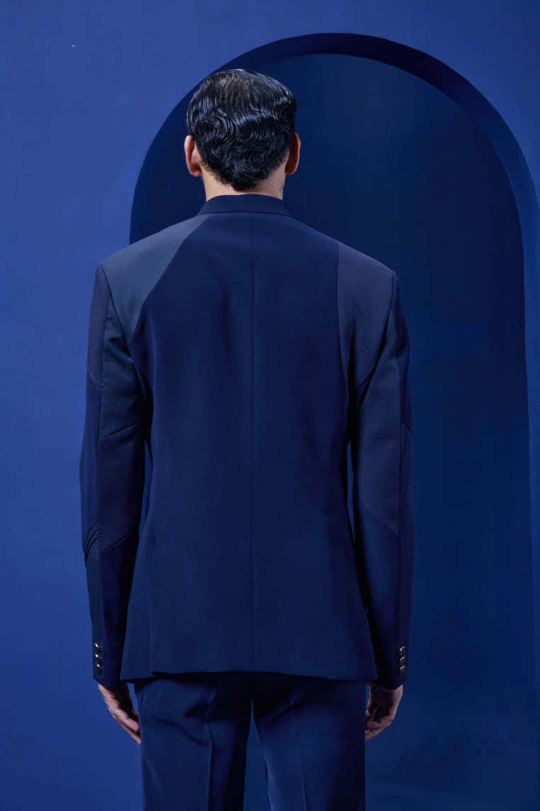 Navy blue bandhgala detailing with golden button