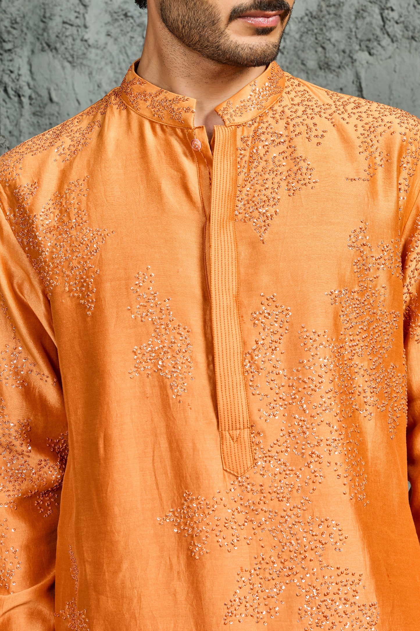 Sunset Bloom Orange French Knot Kurta Set