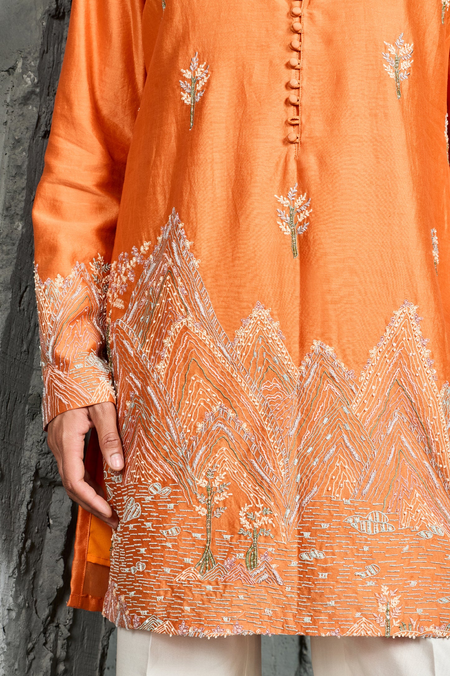 Orange Gulrang Ridge Kurta Set