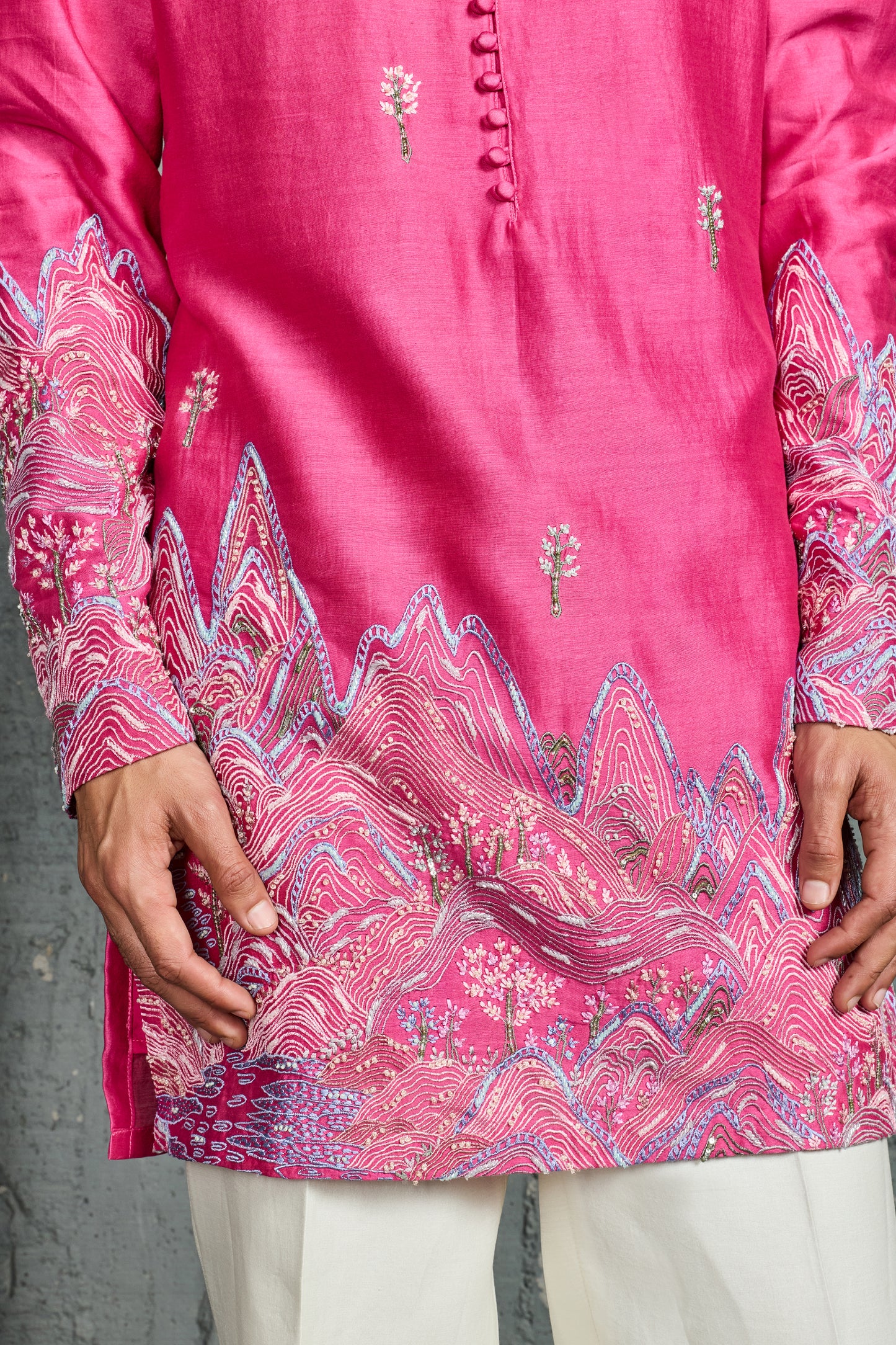 Pink Gulrang Ridge Kurta Set