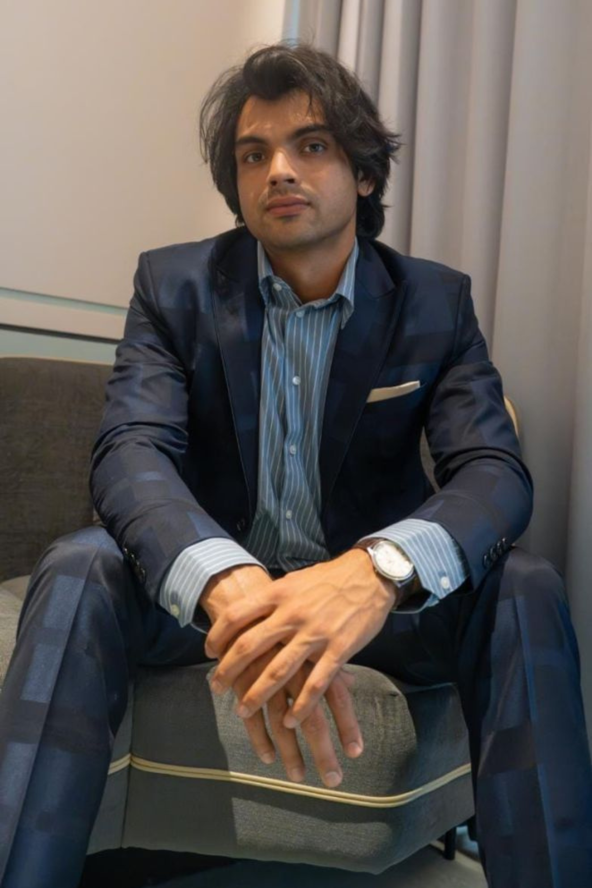 Neeraj Chopra in Blue Suit