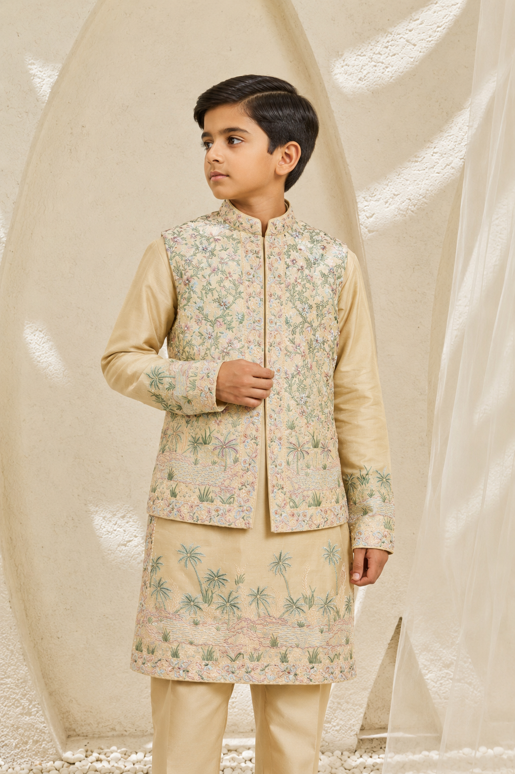 Beige Tropica Waistcoat Set