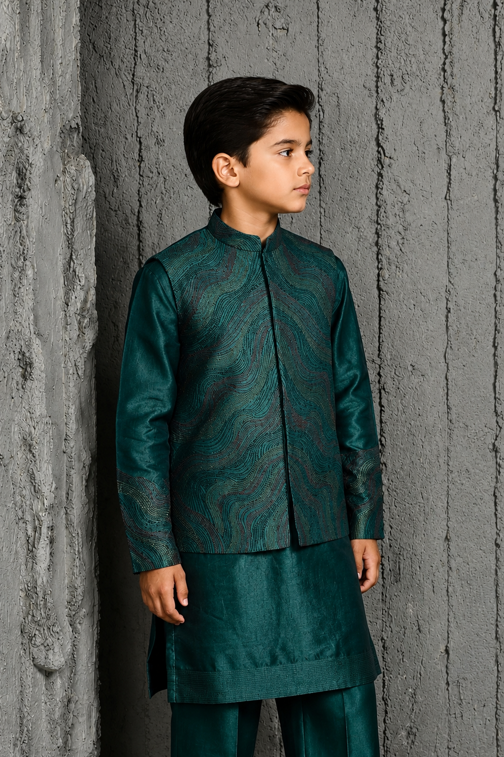 Green Wave Waistcoat Set