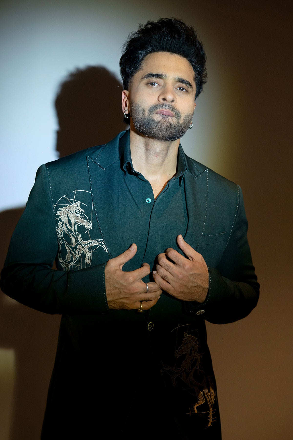 Jackky Bhagnani in Green blazer set