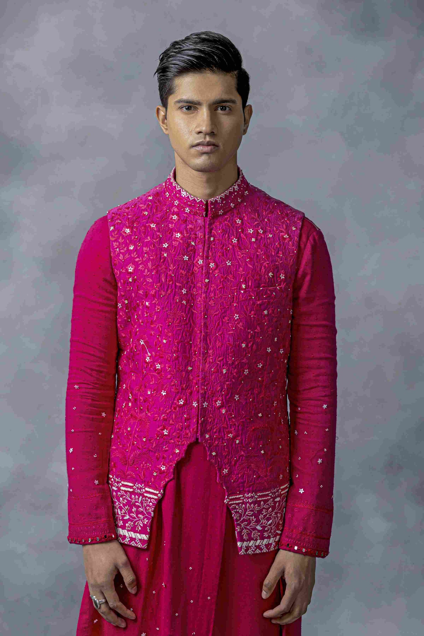 Hot Pink Front Cut Waistcoat Set