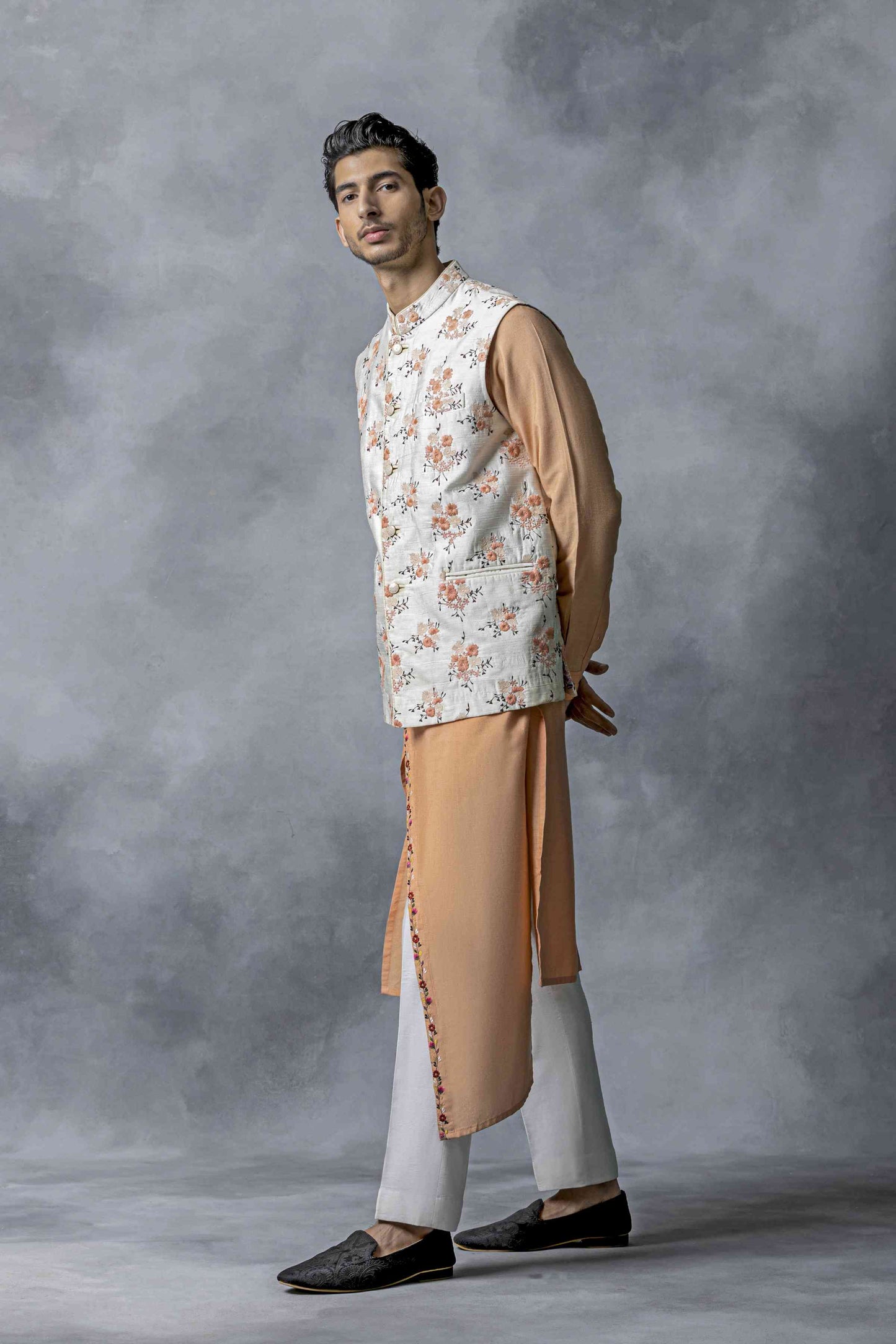 Orange Thread Work Waistcoat Set