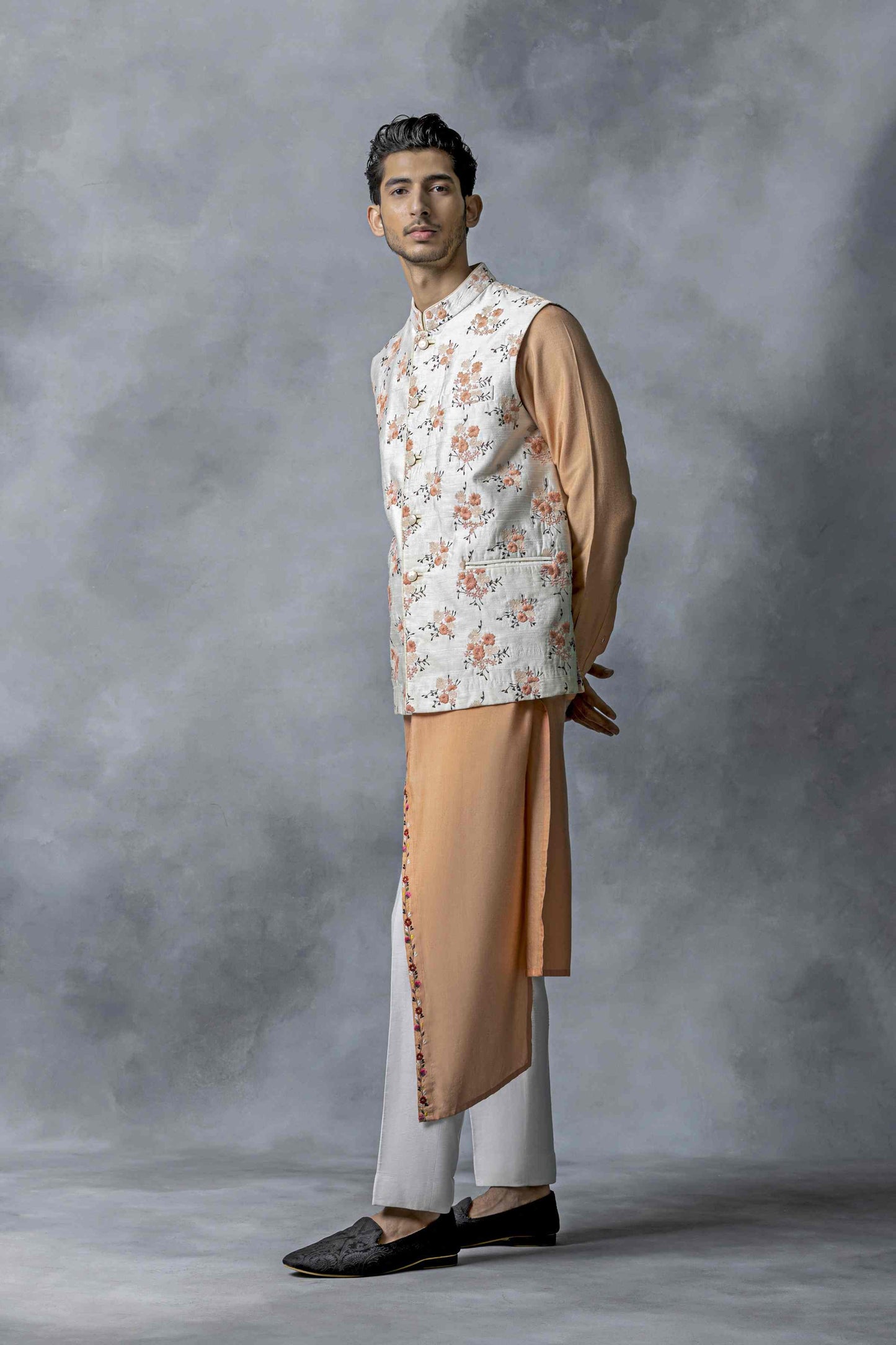 Orange Thread Work Waistcoat Set