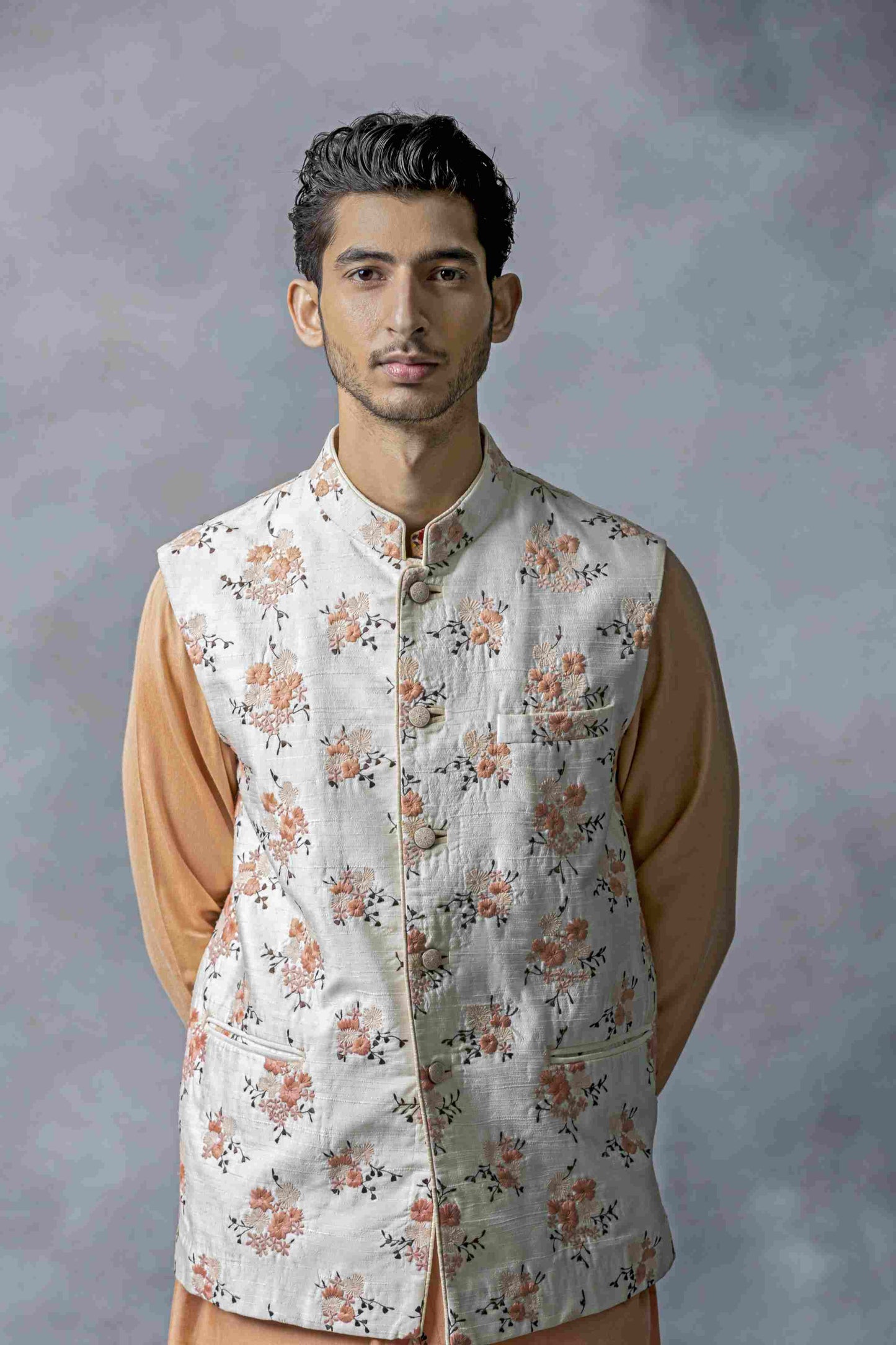 Orange Thread Work Waistcoat Set