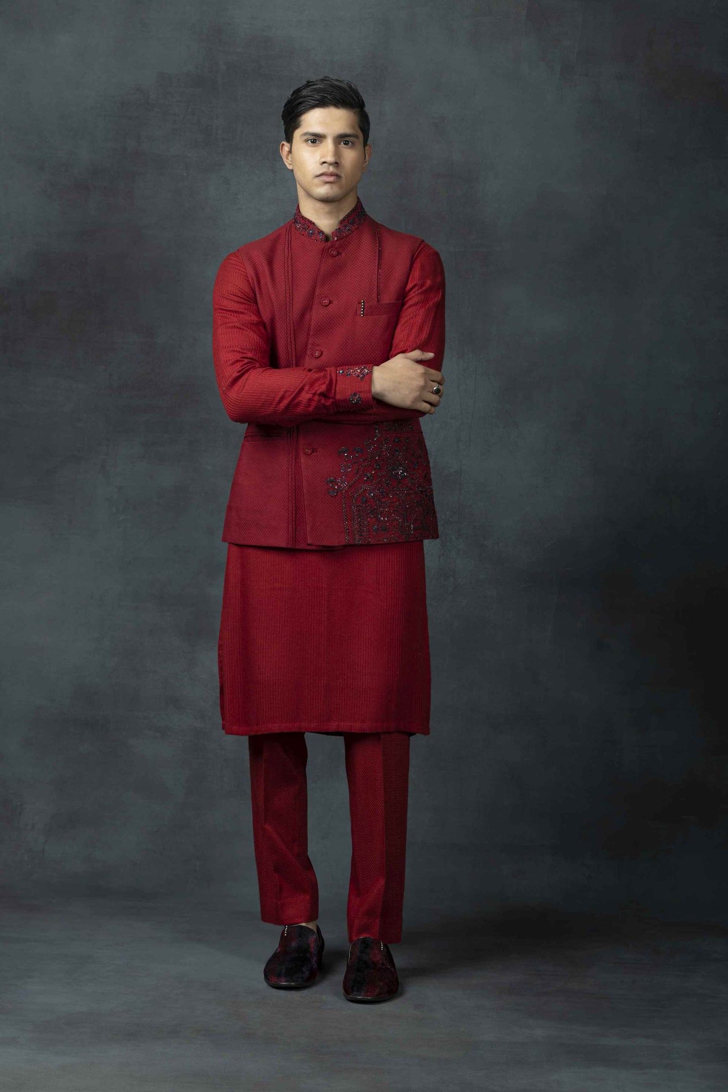 Red Placement Waistcoat Set